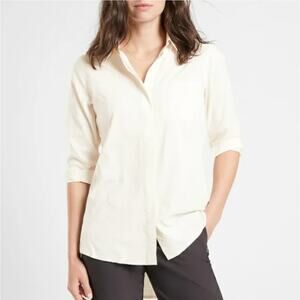 ATHLETA Urbanite Textured Tide Stripe Sea Salt Button Up Long Sleeve Top Small P